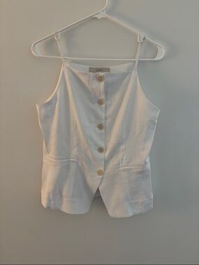 LOFT White Button-Front Linen Top